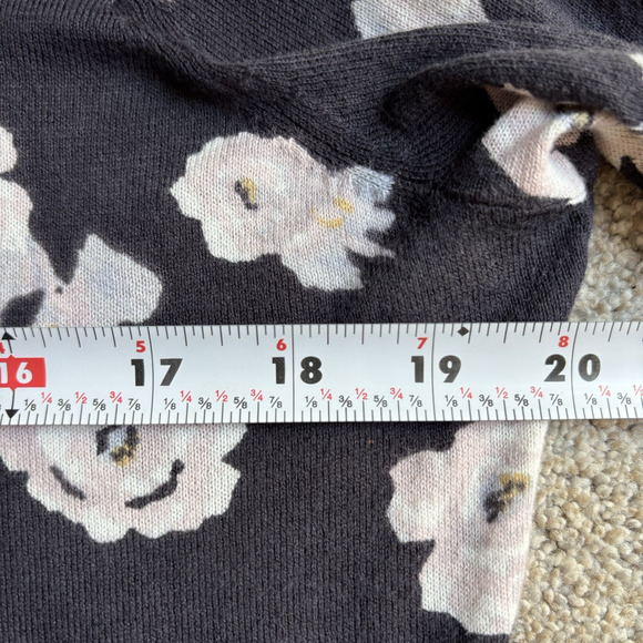 LOFT 100% Cotton Lightweight Floral Button Front Cardigan Sweater Navy Pastel L - Picture 9 of 10